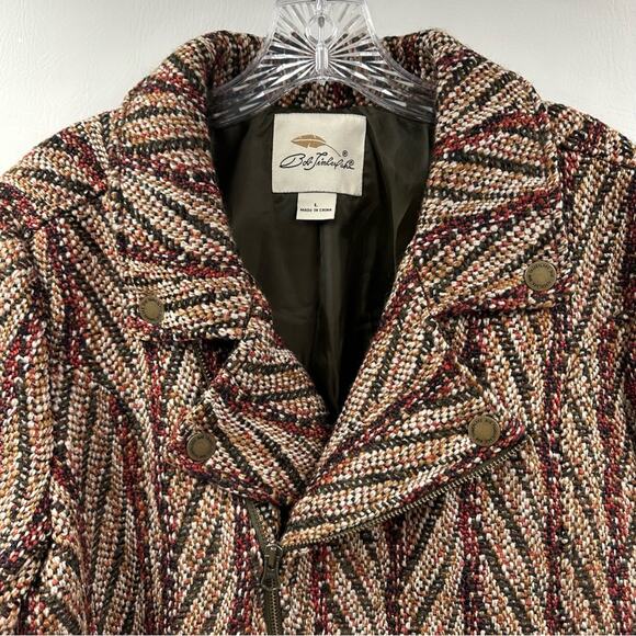 Bob Timberlake Womens Wool Blend Jacquard Tweed Moto Jacket Coat Size L - Picture 2 of 11